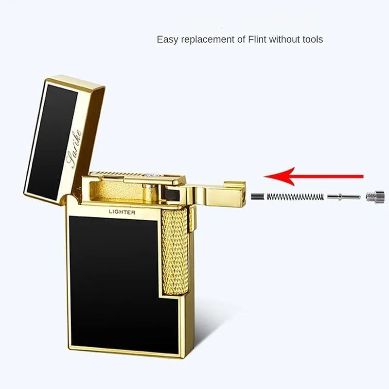 Butane Lighter, Open Flame Direct Flame, Windproof Flame, Flint Side Slide Igniter Torch lighters Butane refillable Metal Lighter Dual Flame Lighter for Cigarette/Cigar/Candle Gift Box Packaging(Gold