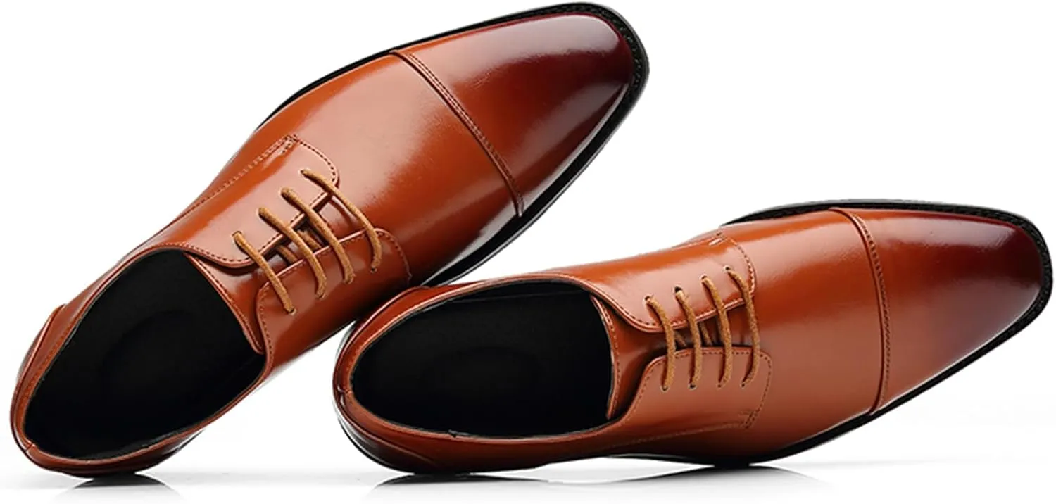 ByErz Men's Dress Shoes Oxford Leather Stylish Lace-Up Wingtip Brogues Business Casual Formal Derby Shoes