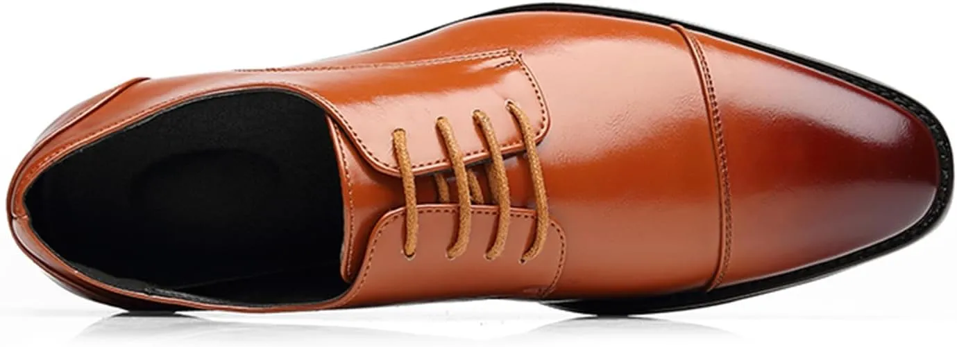 ByErz Men's Dress Shoes Oxford Leather Stylish Lace-Up Wingtip Brogues Business Casual Formal Derby Shoes