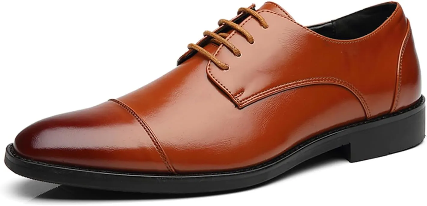 ByErz Men's Dress Shoes Oxford Leather Stylish Lace-Up Wingtip Brogues Business Casual Formal Derby Shoes