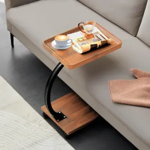 C Table End Table,360°Swivel TV Tray Table for Small Spaces, Couch Tables That Slide Under, C Shaped Side Tables with Wheels for Living Room and Bedroom, Bed,Chair, Snack Table