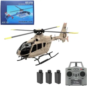 C123 RC Helicopter, 1:36 6CH EC135 Remote Control Helicopter for Adults, 2.4GHz RC Aircraft with 6-Axis Gyro, Inverted Flight, Altitude Hold, One Key Take Off/Landing (Blue(3 Batteries)(Champagne(3 Ba