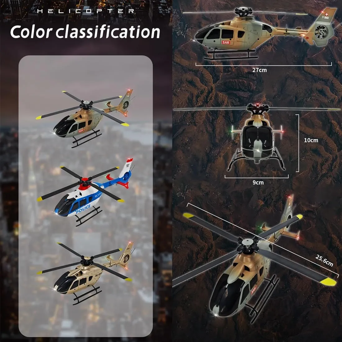 C123 RC Helicopter for Adult, 1/36 Scale EC135 2.4G 6CH Single-Rotor Gyroscopic Flying Aircraft Model with Altitude Hold & Optical Flow Positioning