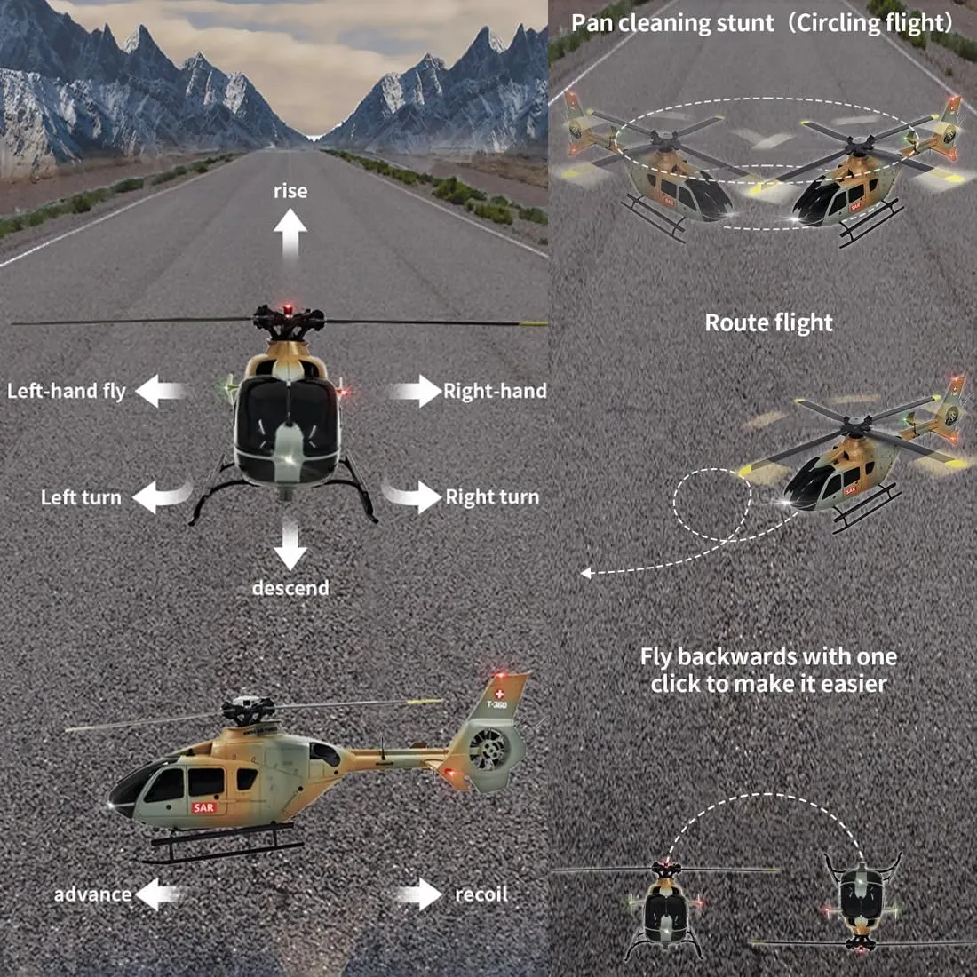 C123 RC Helicopter for Adult, 1/36 Scale EC135 2.4G 6CH Single-Rotor Gyroscopic Flying Aircraft Model with Altitude Hold & Optical Flow Positioning