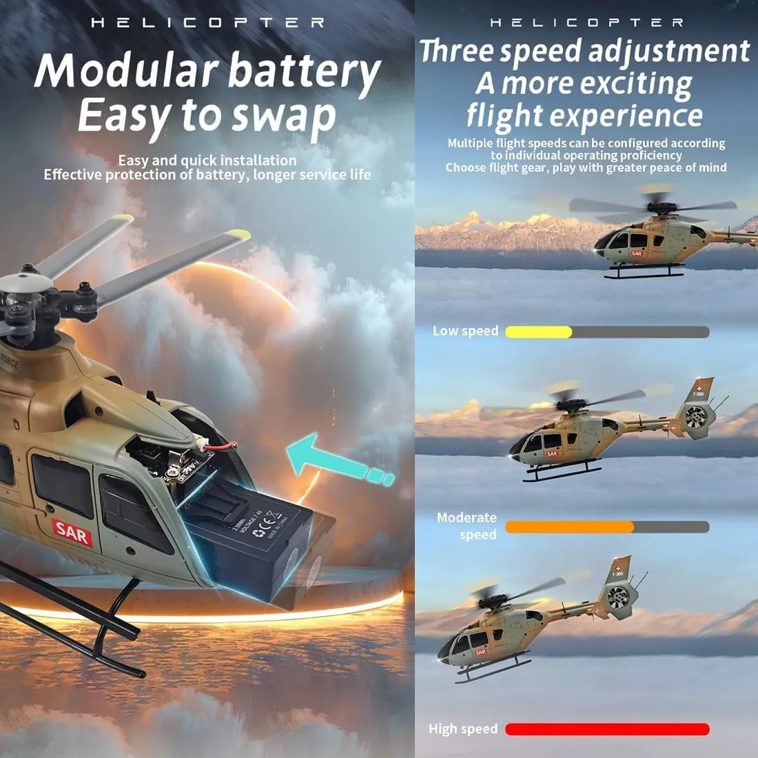 C123 RC Helicopter for Adult, 1/36 Scale EC135 2.4G 6CH Single-Rotor Gyroscopic Flying Aircraft Model with Altitude Hold & Optical Flow Positioning