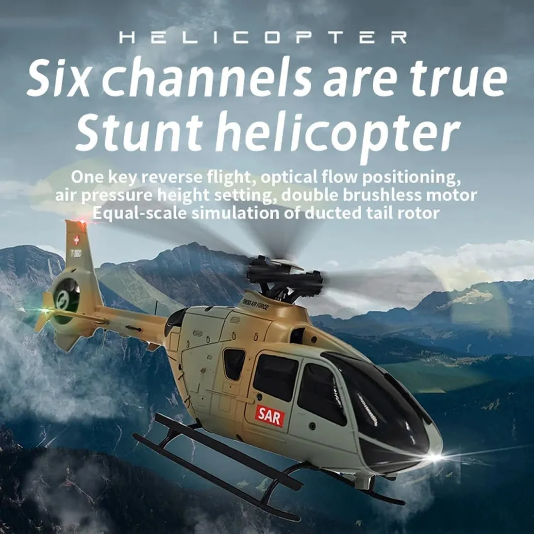 C123 RC Helicopter for Adult, 1/36 Scale EC135 2.4G 6CH Single-Rotor Gyroscopic Flying Aircraft Model with Altitude Hold & Optical Flow Positioning