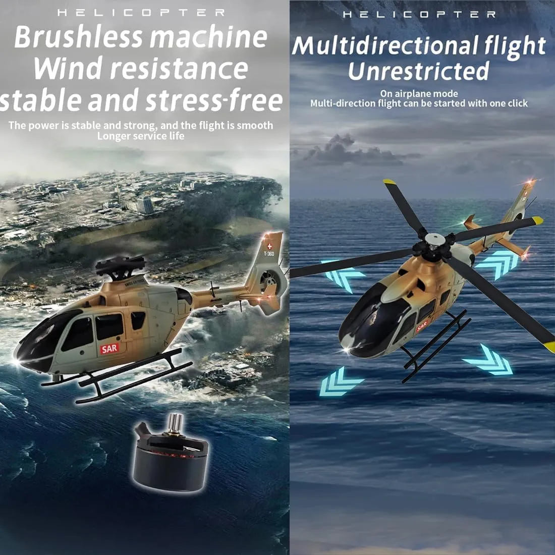 C123 RC Helicopter for Adult, 1/36 Scale EC135 2.4G 6CH Single-Rotor Gyroscopic Flying Aircraft Model with Altitude Hold & Optical Flow Positioning
