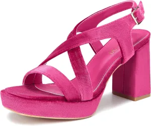 CAMSSOO Platform Heels Crisscross Strappy Platform Heels for Women Chunky Platform Sandals Open Square Toe Ankle Strap 3.74 IN High Heeled Sandals Dress Shoes