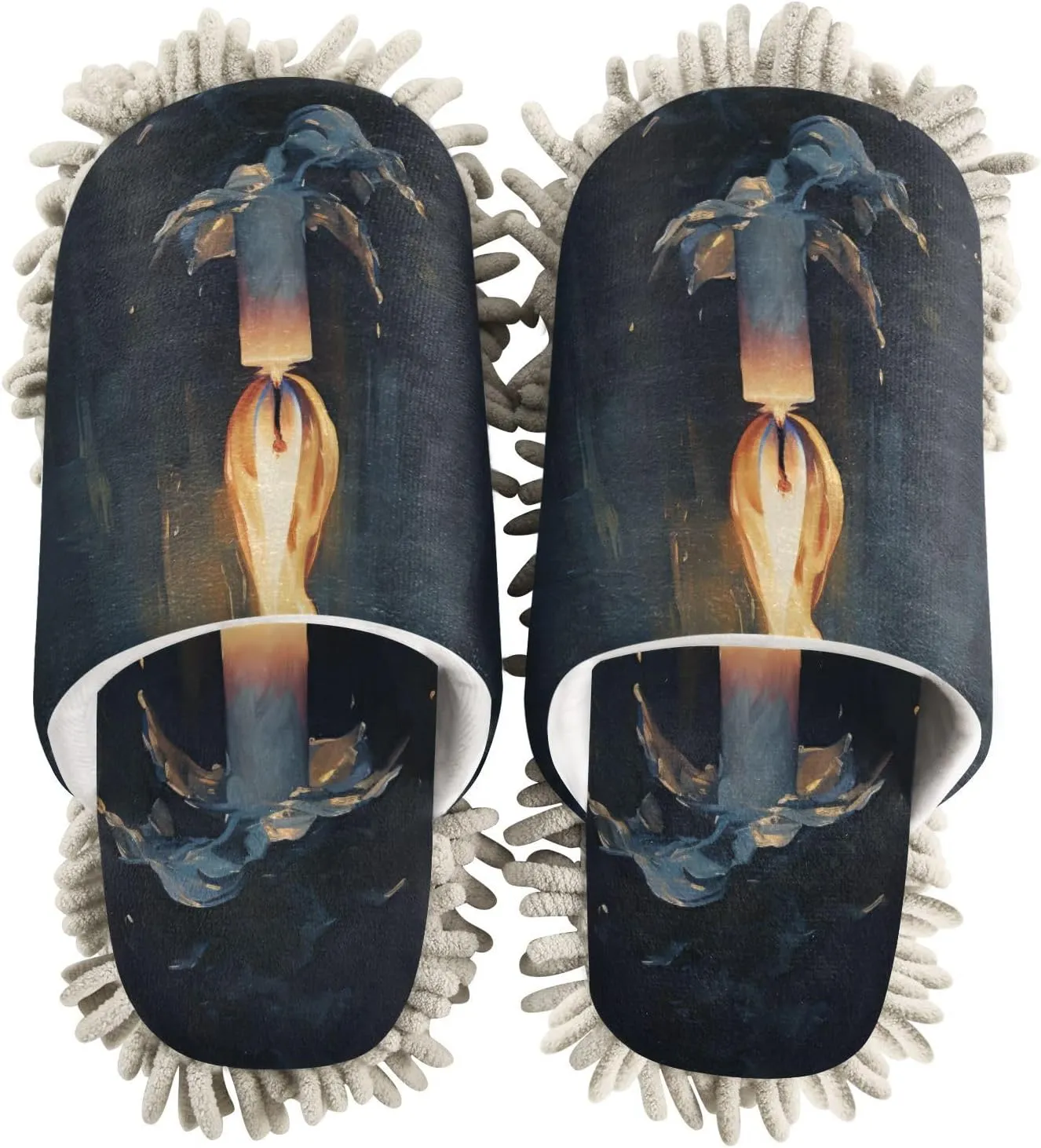 Candle Flame Mop Slippers for Floor Cleaning Dust Duster House Kitchen Mop Shoes for Women Men-L