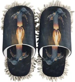 Candle Flame Mop Slippers for Floor Cleaning Dust Duster House Kitchen Mop Shoes for Women Men-L