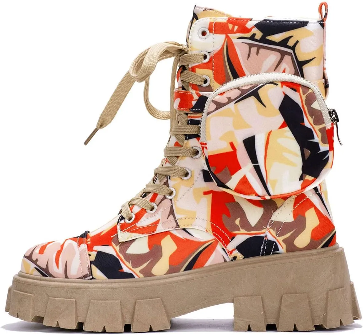 Cape Robbin Monalisa Pink Pastel Chic Chunky Platform Lace Up Pouch Combat Boots