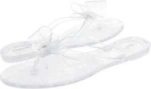 Capelli New York Ladies Floral Pom Opaque Jelly Flip Flops