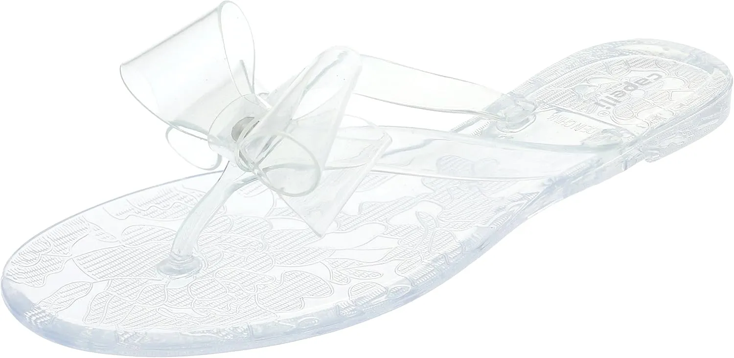 Capelli New York Ladies Floral Pom Opaque Jelly Flip Flops