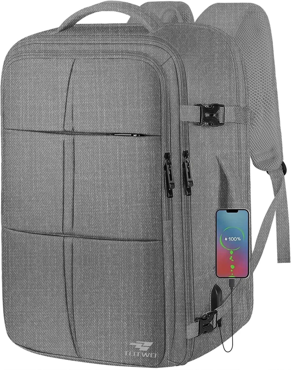 Carry On Backpack, Travel Backpack Flight Approved with USB Charging Port, 55L Expandable Weekender Daypack Overnight Fits 18.4 Inch Laptops Suitcase Bag, Grey