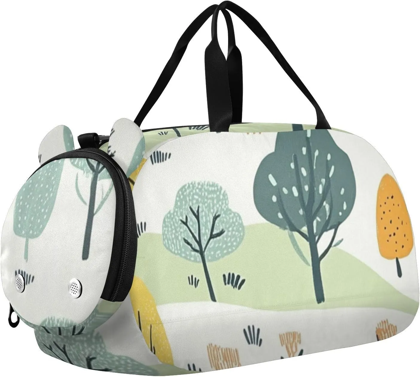 Cartoon Cute Trees Gym Duffel Bag with Shoes Compartment Lightweight Weekender Overnight Duffel Bag for School Practice, Sports, Travel