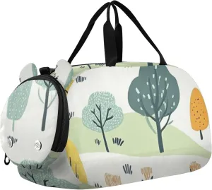 Cartoon Cute Trees Gym Duffel Bag with Shoes Compartment Lightweight Weekender Overnight Duffel Bag for School Practice, Sports, Travel