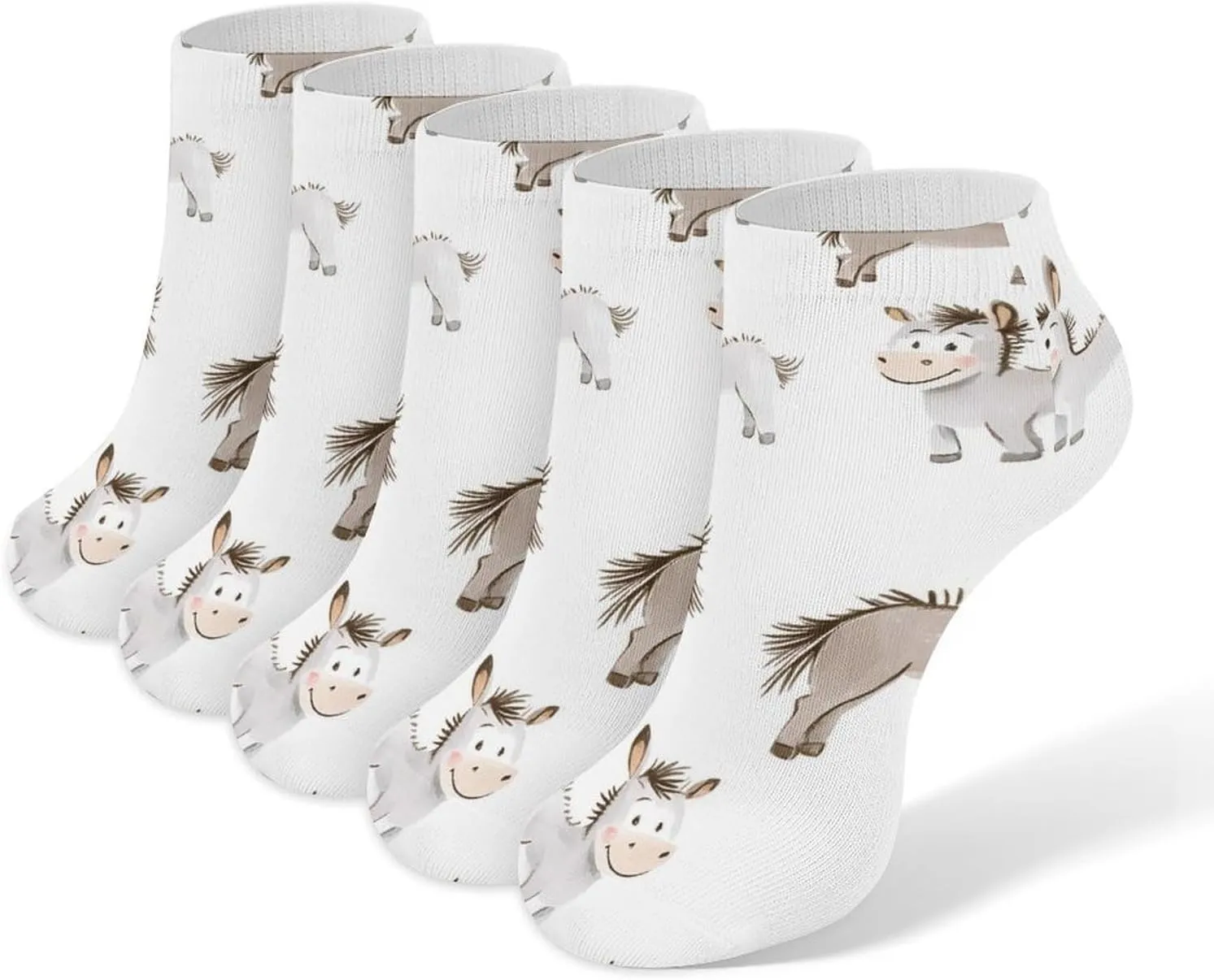 Cartoon Donkeys Ankle No Show Socks Soft Loafer Socks Low Cut Non Slip Flat Sock 5 PC
