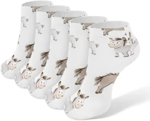 Cartoon Donkeys Ankle No Show Socks Soft Loafer Socks Low Cut Non Slip Flat Sock 5 PC