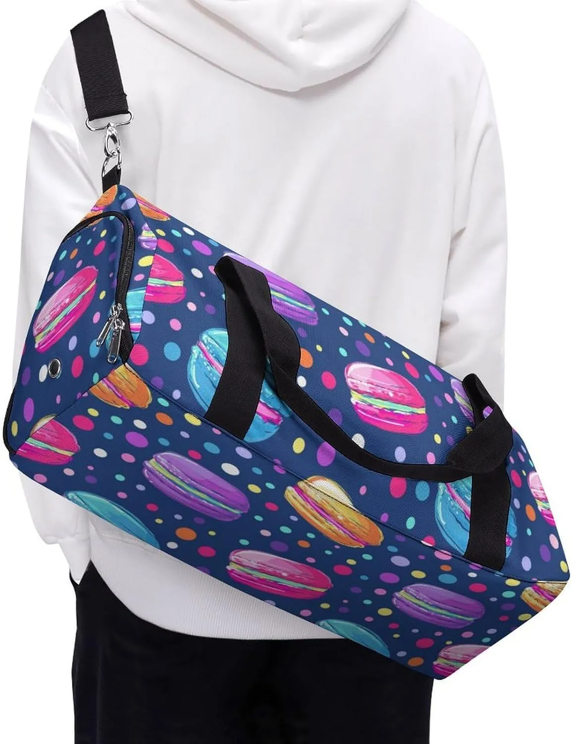 Cartoon Style of Macarons Fitness Large Gym Bag for Unisex with Shoe Compartment & Wet Pocket