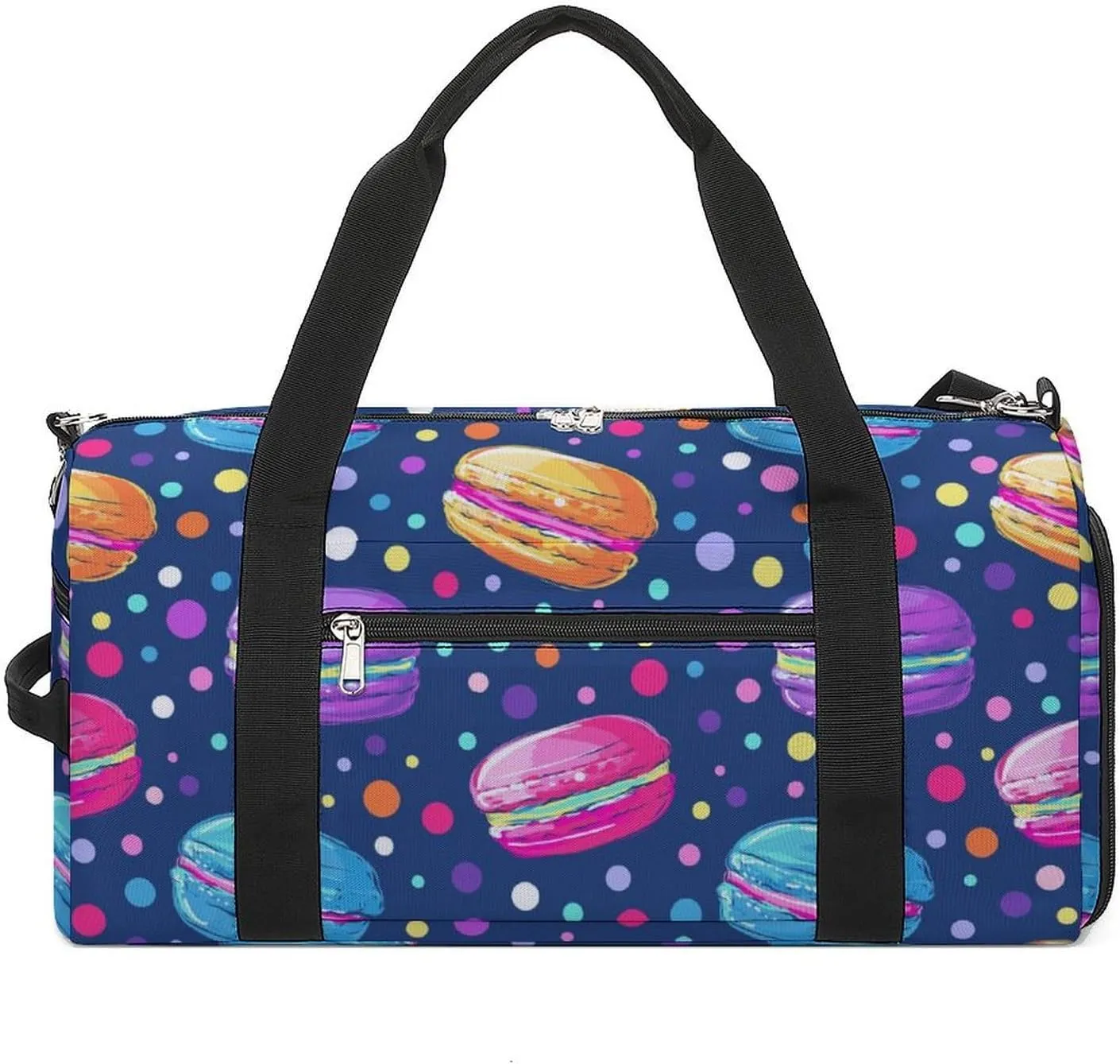 Cartoon Style of Macarons Fitness Large Gym Bag for Unisex with Shoe Compartment & Wet Pocket
