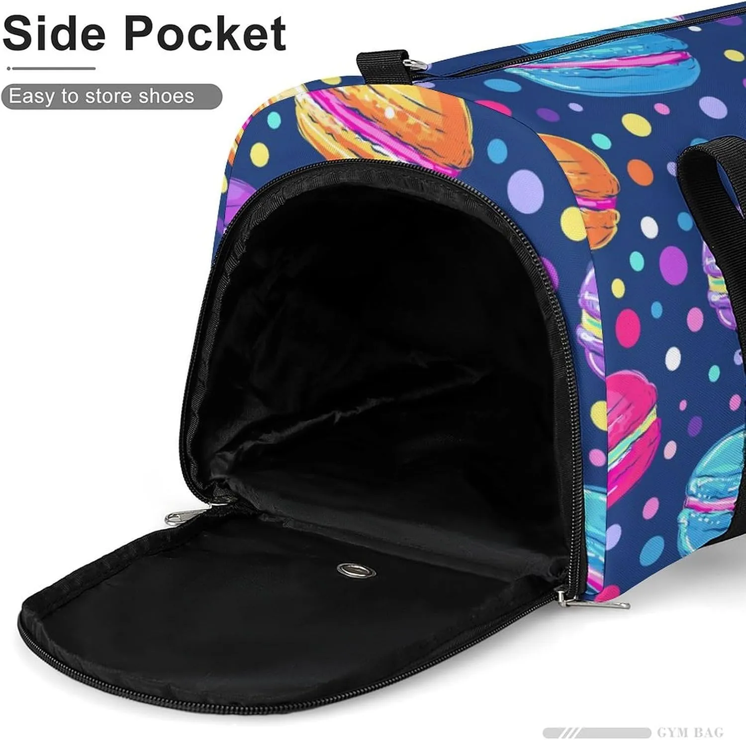 Cartoon Style of Macarons Fitness Large Gym Bag for Unisex with Shoe Compartment & Wet Pocket
