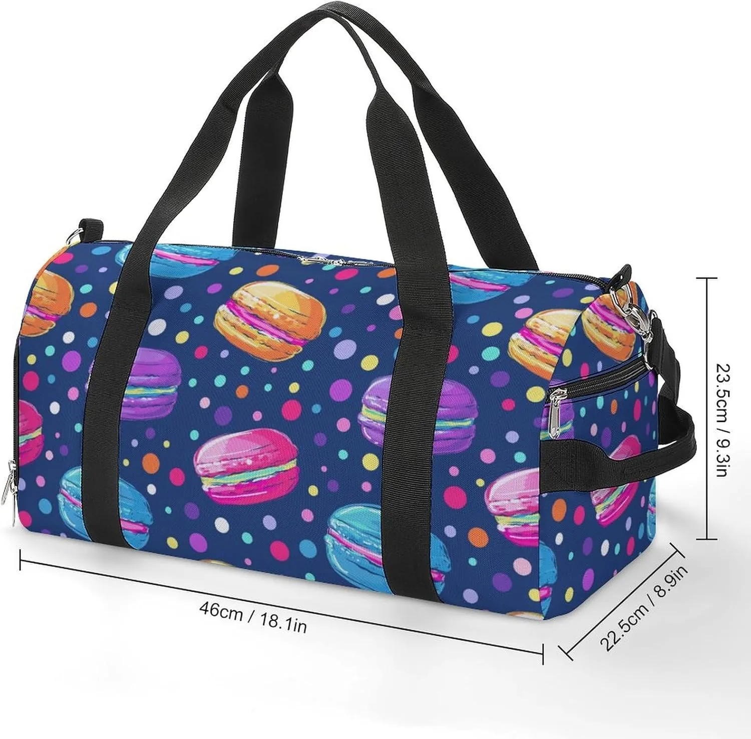 Cartoon Style of Macarons Fitness Large Gym Bag for Unisex with Shoe Compartment & Wet Pocket