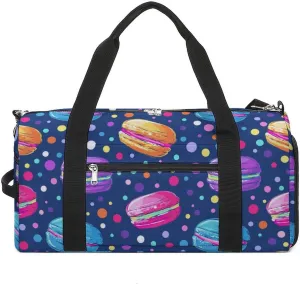 Cartoon Style of Macarons Fitness Large Gym Bag for Unisex with Shoe Compartment & Wet Pocket