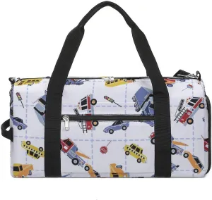 Cartoon Transport Cars Fitness Large Gym Bag for Unisex with Shoe Compartment & Wet Pocket