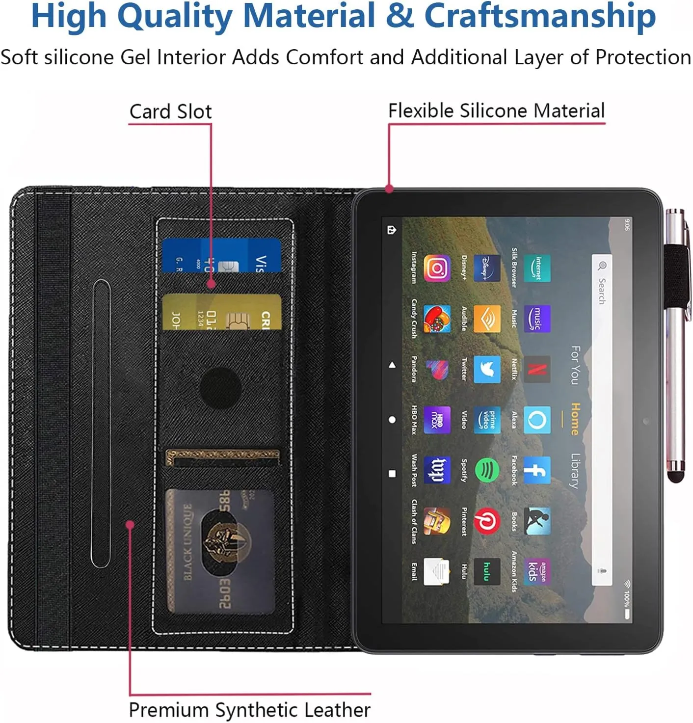 Case for Kindle Fire HD 8/HD 8 Plus Tablet (12th/10th Gen, 2022/2020 Release),Stay Positive Work Hard and Make It Happen Inspirational Quote PU Leather Stand Flip Cover with Card Slot & Pencil Holder