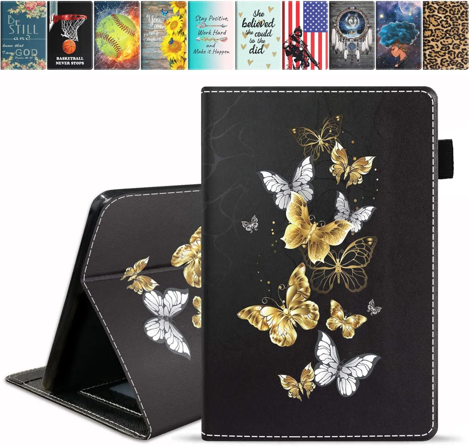 Case for Kindle Fire HD 8/HD 8 Plus Tablet (12th/10th Gen, 2022/2020 Release),Stay Positive Work Hard and Make It Happen Inspirational Quote PU Leather Stand Flip Cover with Card Slot & Pencil Holder