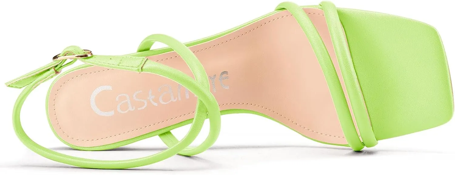Castamere Womens Mid Kitten Heel Open Square Toe Sandals Ankle Strap Cross-Strap Prom Dress Cute Summer 2.6 Inches Heels