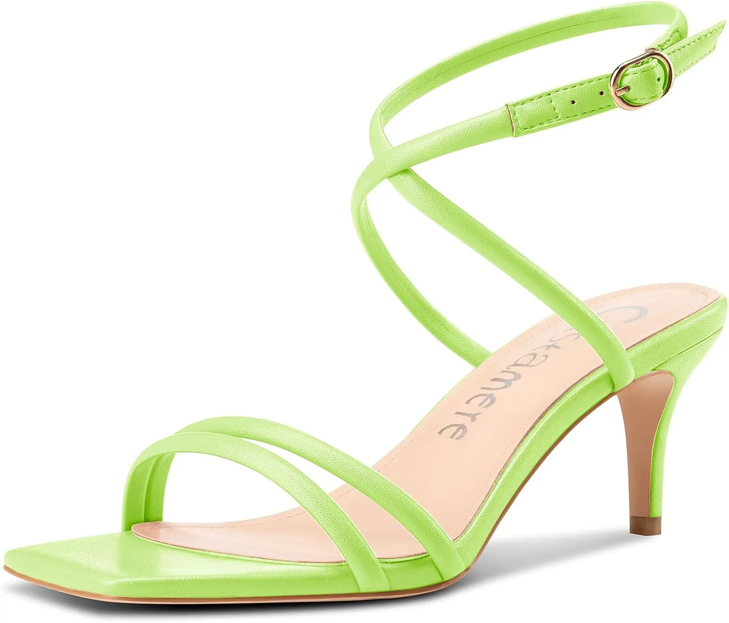 Castamere Womens Mid Kitten Heel Open Square Toe Sandals Ankle Strap Cross-Strap Prom Dress Cute Summer 2.6 Inches Heels