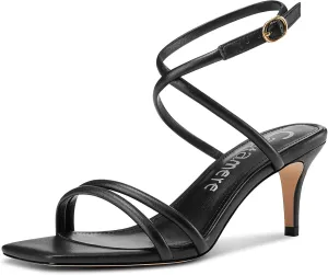 Castamere Womens Mid Kitten Heel Open Square Toe Sandals Ankle Strap Cross-Strap Prom Dress Cute Summer 2.6 Inches Heels