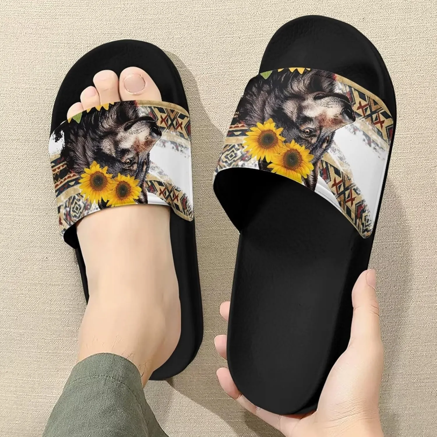 Casual House Slippers Womens Thick Sole Non-Slip Shower Slides Lightweight Quick Drying Sandals for Traveling Size 6-13.5 Black Sole