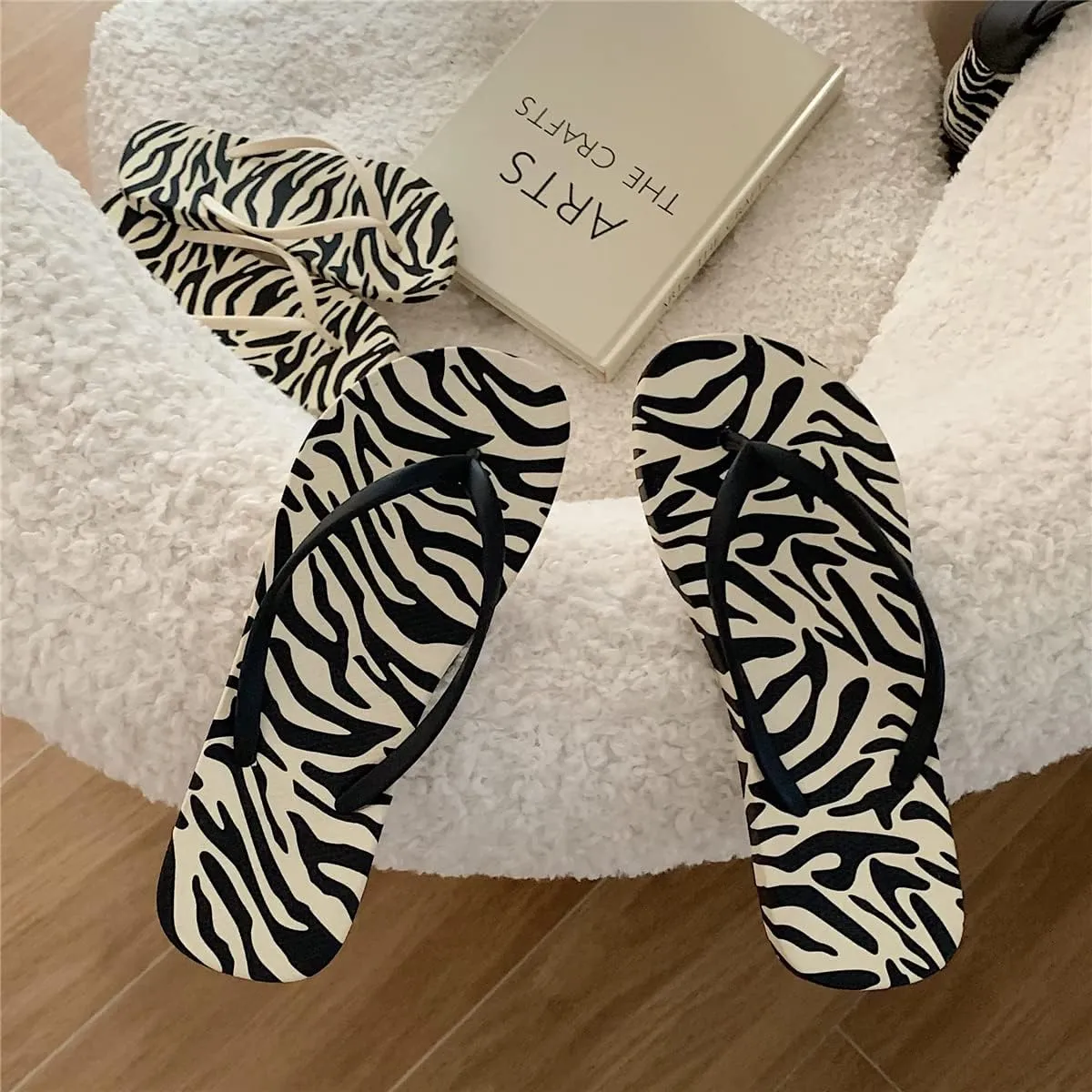 CEINOM Zebra Print Slim Flip Flop Summer Beach Sandal for Womens Girl Women's Flip Flop Sandal