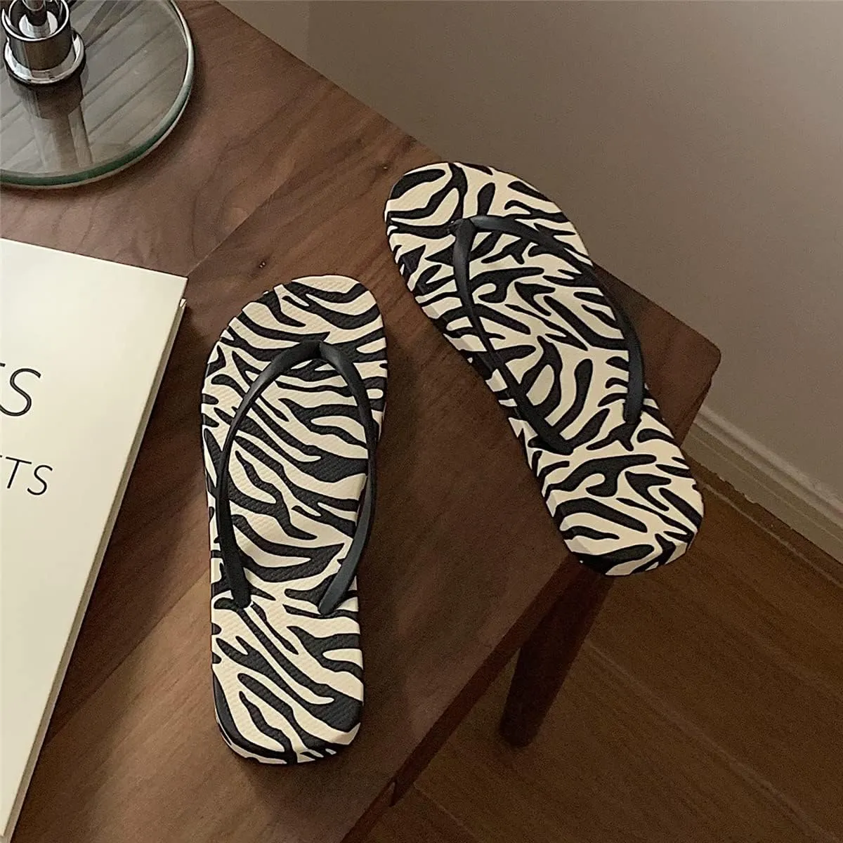 CEINOM Zebra Print Slim Flip Flop Summer Beach Sandal for Womens Girl Women's Flip Flop Sandal