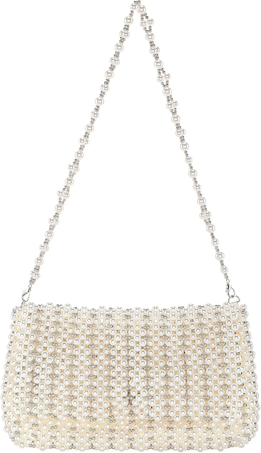 CHIC DIARY Pearl Purse for Women White Beaded Shoulder Bag Small Pearl for Wedding Clutch Evening Purse with Pearls