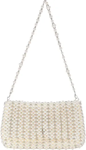 CHIC DIARY Pearl Purse for Women White Beaded Shoulder Bag Small Pearl for Wedding Clutch Evening Purse with Pearls