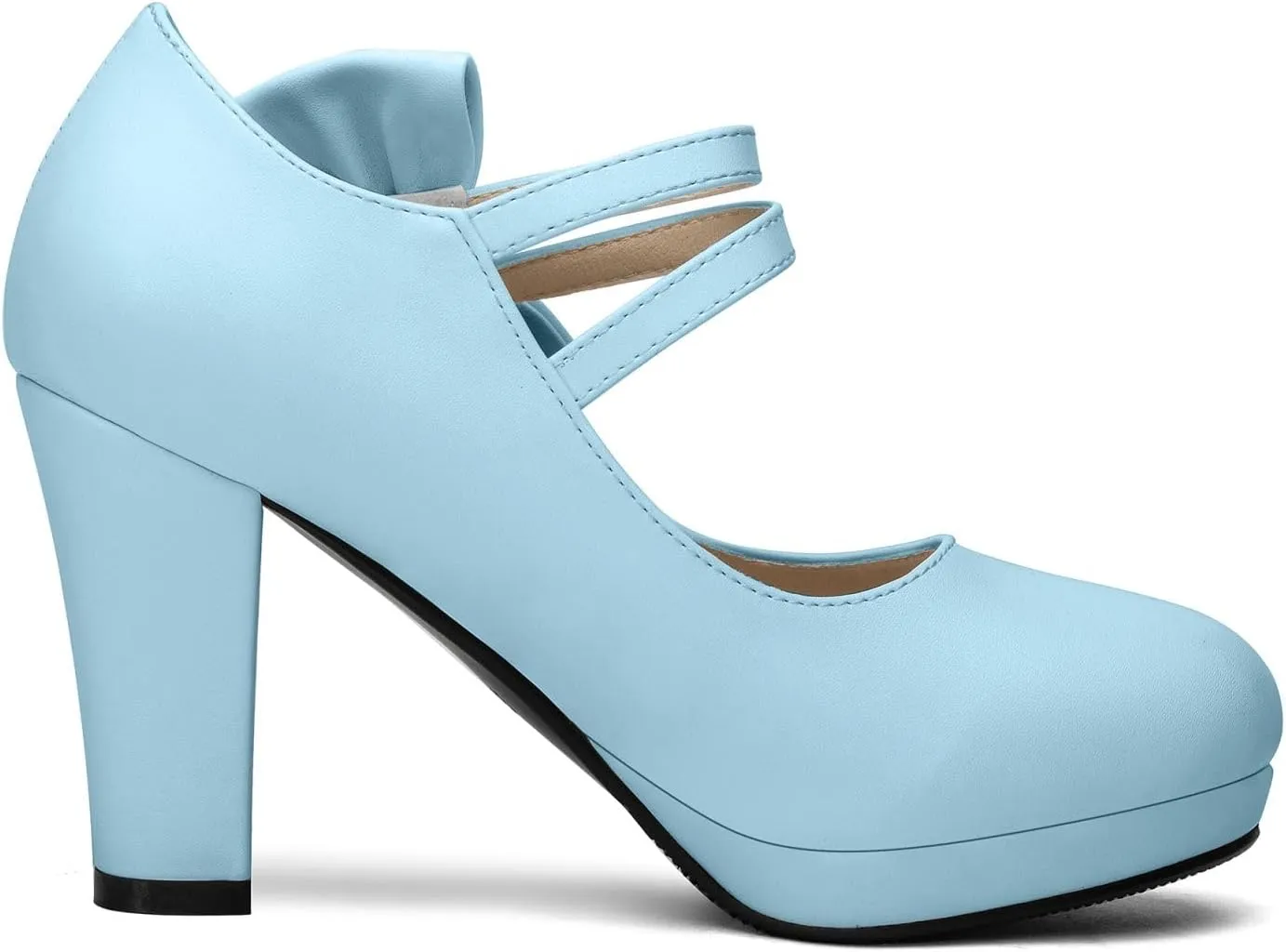 Chic Women Bow Block High Heel Mary Janes Ankle Strap Pumps Sweet Shoes Closed Toe Comfort Dress Party Pumps with Hook Loop