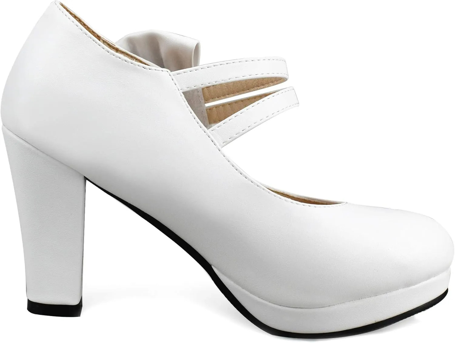 Chic Women Bow Block High Heel Mary Janes Ankle Strap Pumps Sweet Shoes Closed Toe Comfort Dress Party Pumps with Hook Loop