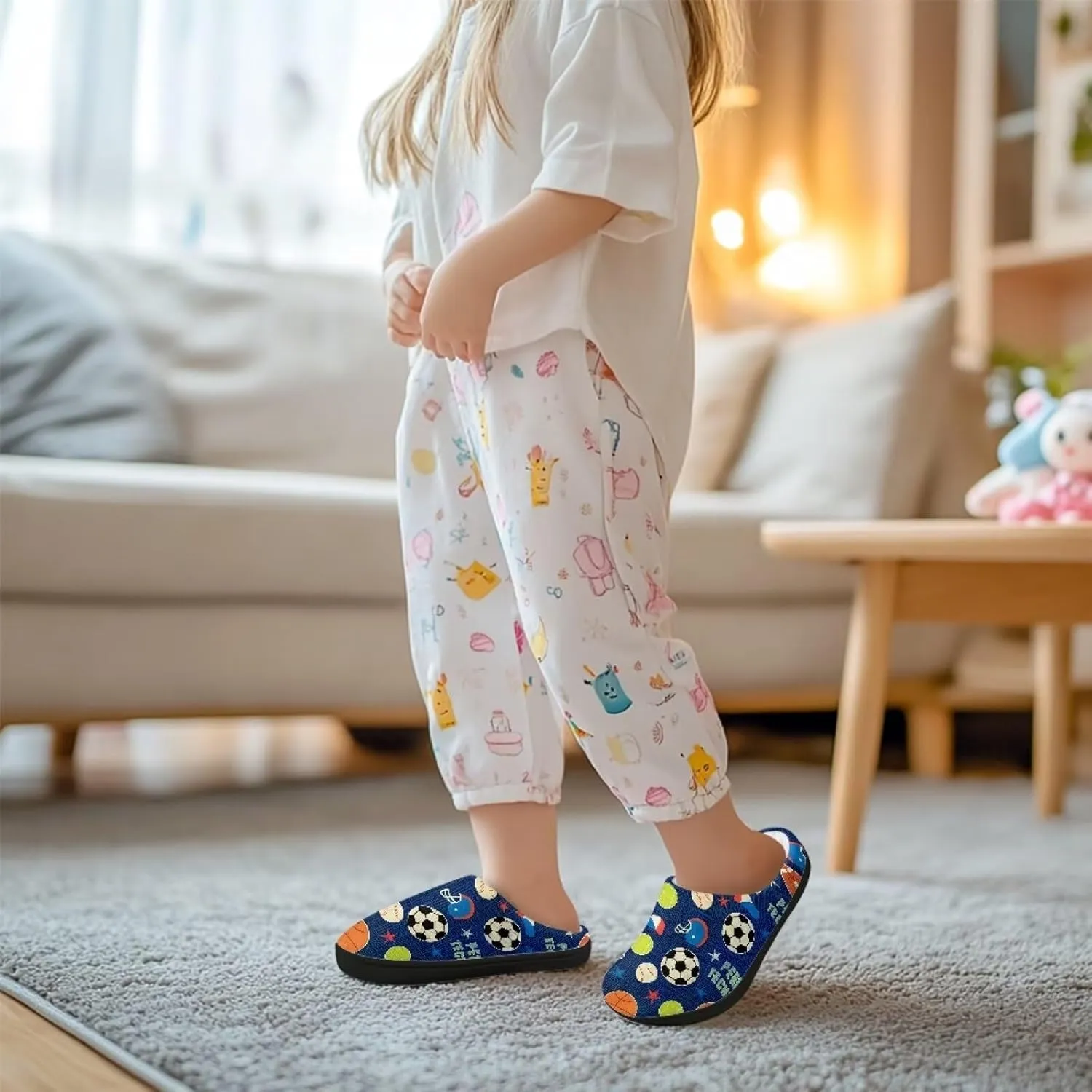 Children's Plush Slippers Fuzzy House Non-Slip Home Warm Slipper Indoor Soft Shoes with Slide-in for Winter Bedroom