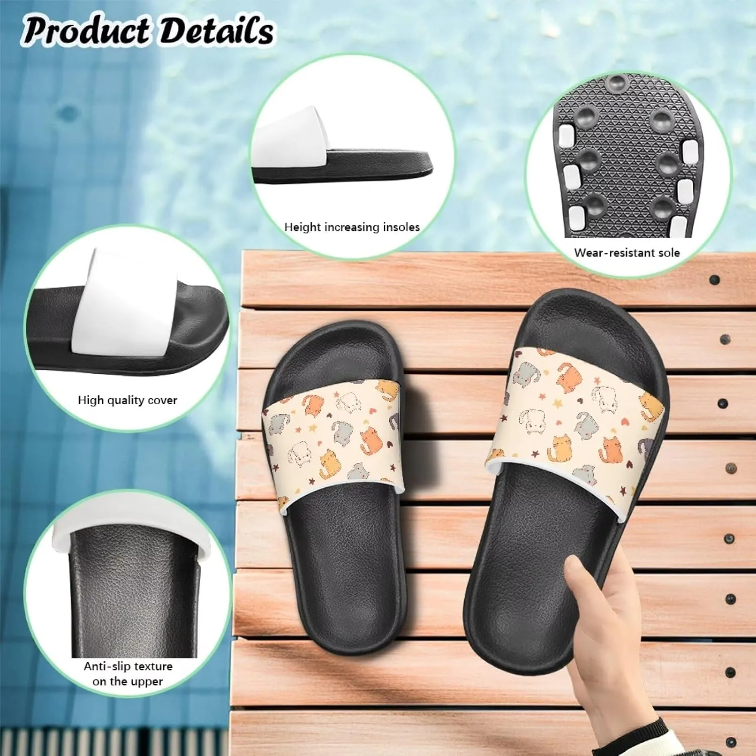 Children's Slippers Beach Sandals Slide Sandals Filp-Flops for Kids Girls Gift for Daughters Little Sisters Black