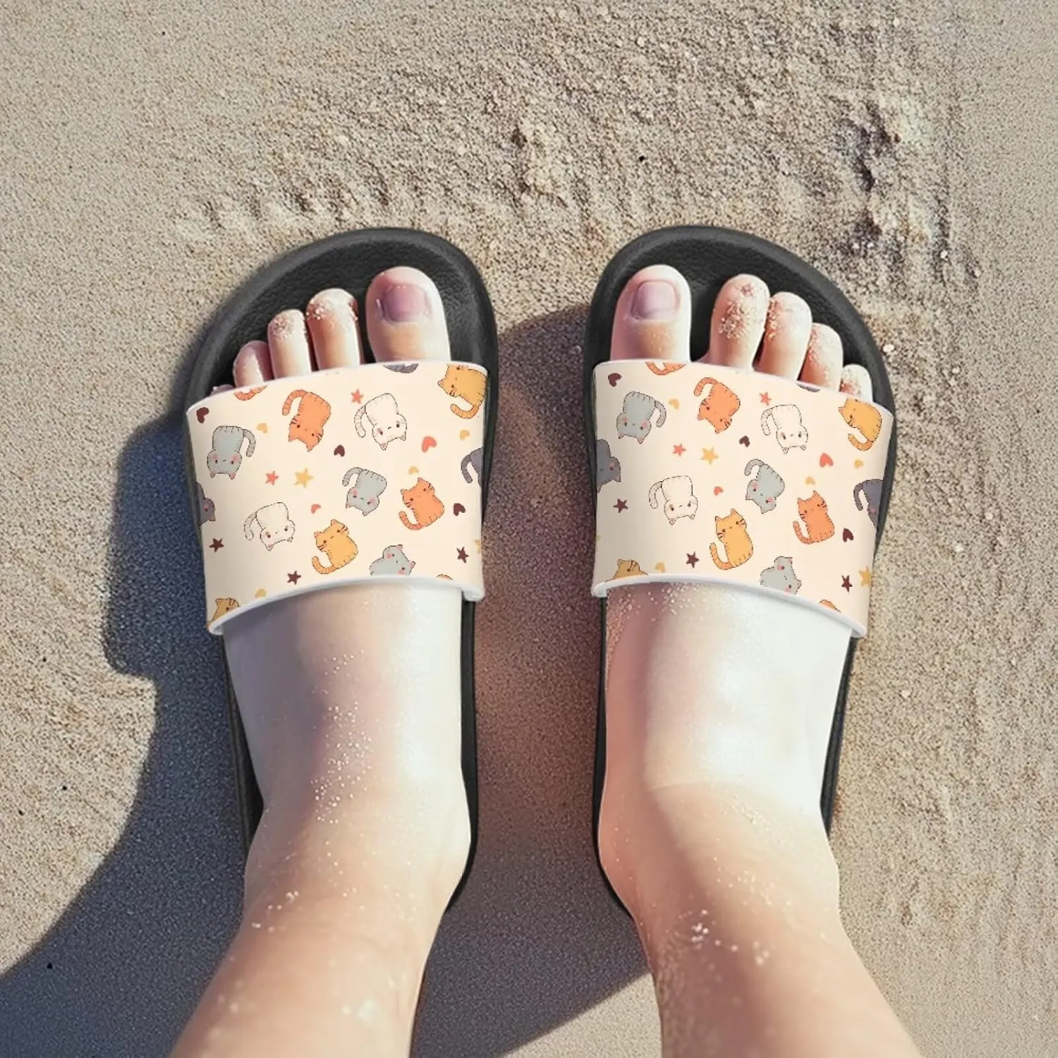 Children's Slippers Beach Sandals Slide Sandals Filp-Flops for Kids Girls Gift for Daughters Little Sisters Black