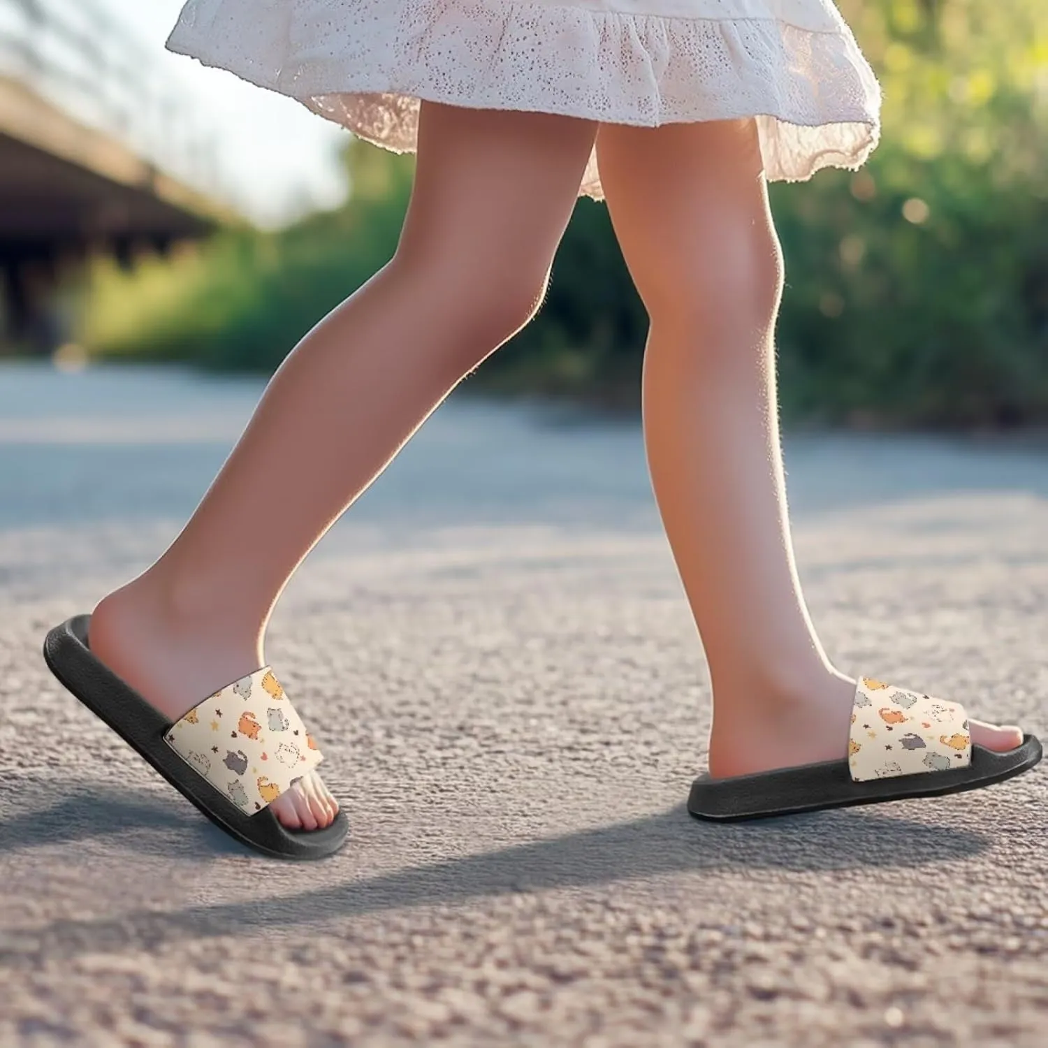 Children's Slippers Beach Sandals Slide Sandals Filp-Flops for Kids Girls Gift for Daughters Little Sisters Black