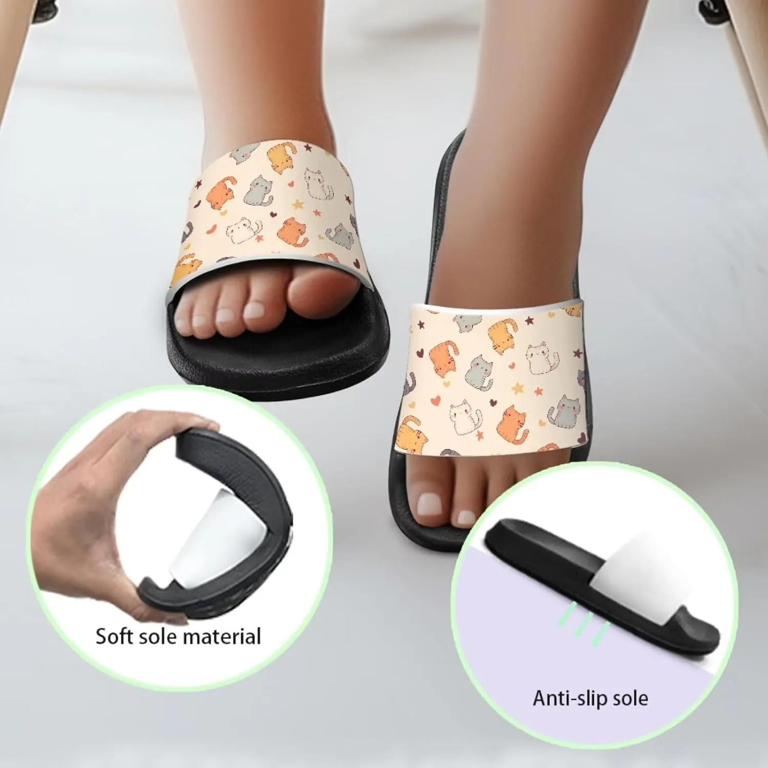 Children's Slippers Beach Sandals Slide Sandals Filp-Flops for Kids Girls Gift for Daughters Little Sisters Black