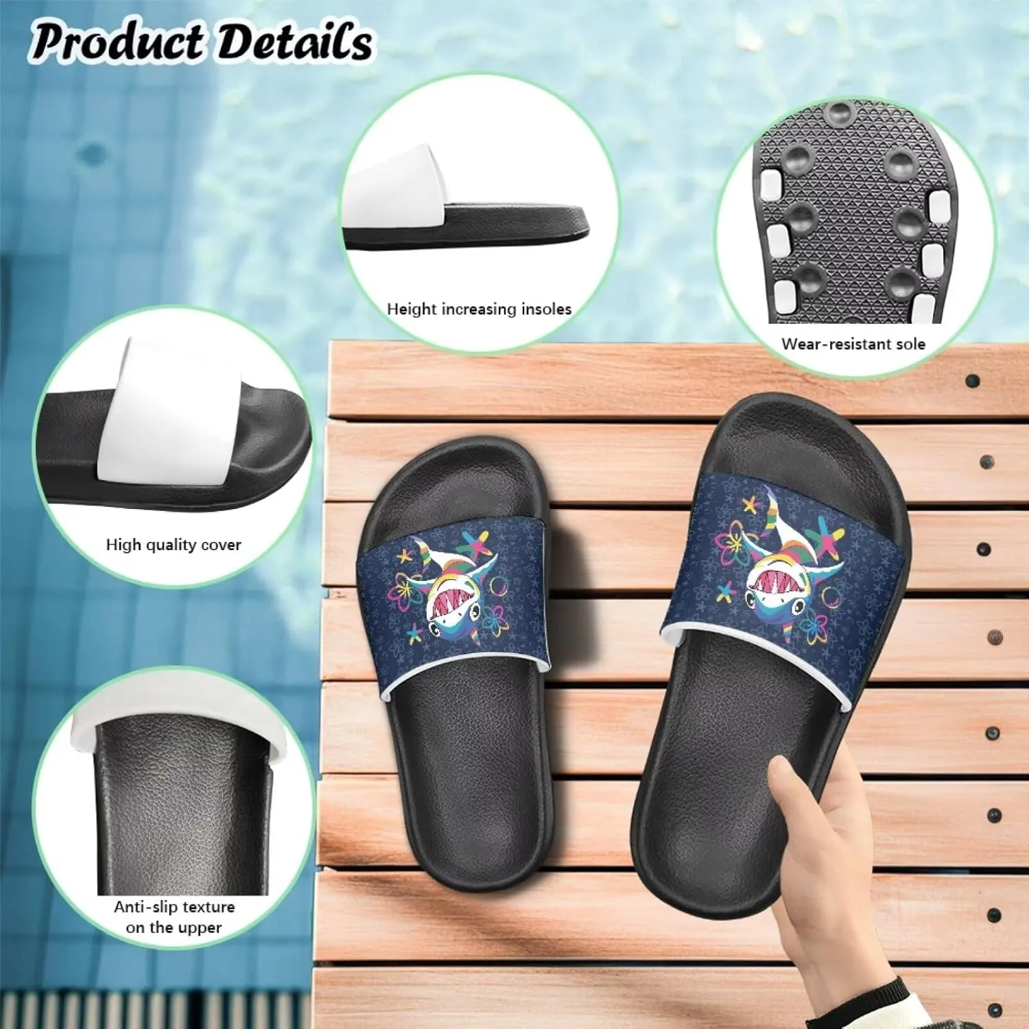 Children's Slippers Beach Sandals Slide Sandals Filp-Flops for Unisex Kids Boys Girls Gift for Daughters Sons Little Brothers Sisters Black Sole Little Kid Size 11-Big Kid Size 3