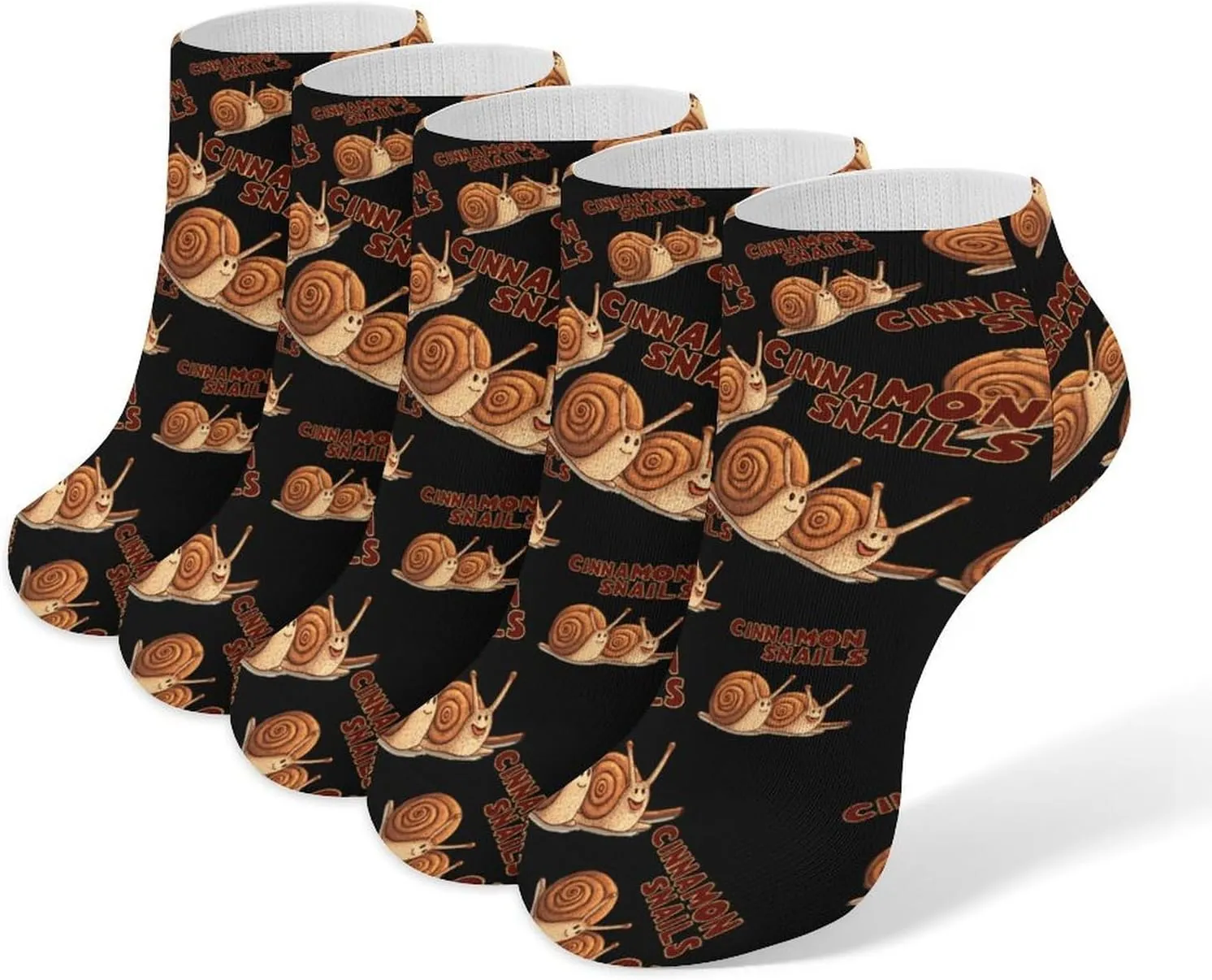 Cinnamon Snails Ankle No Show Socks Soft Loafer Socks Low Cut Non Slip Flat Sock 5 PC