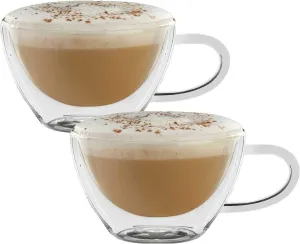 Circleware Thermax Double Wall Insulated Heat Resistant Glass Coffee Mugs with Handle, 2-Piece Set, Home and Kitchen Entertaining Drinking Beverage Tea, Cappuccino Espresso, Shots Cups, 8 oz.2pc