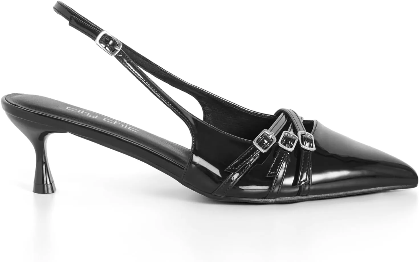 City Chic WIDE FIT MIA BLACK SLING BACK,