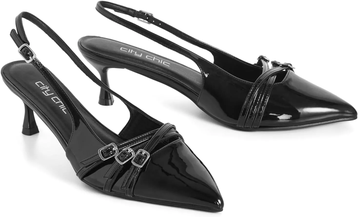 City Chic WIDE FIT MIA BLACK SLING BACK,